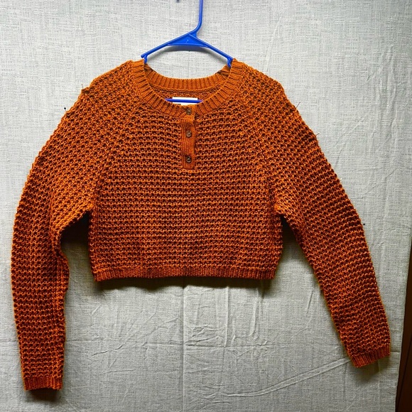 Aeropostale M Rust Orange Cropped Henley Knit Sweater - Picture 8 of 8